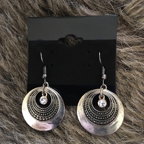 Vintage silver tone rhinestone dangle fish hooks - Picture 1 of 3